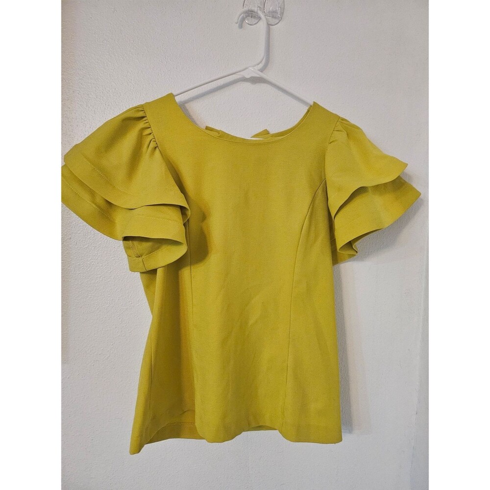 Ruffle Bell Sleeve scoop Blouse With Bow Women's Quiet money Modern prep Mustard